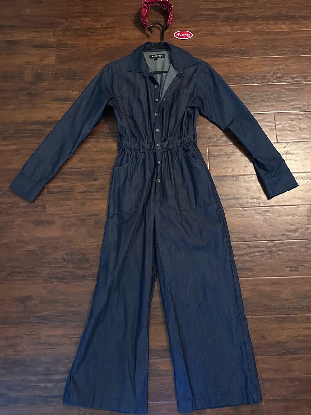 Girls - Large- Button-Front Denim Jumpsuit. (Rosie the Riveter Costume)